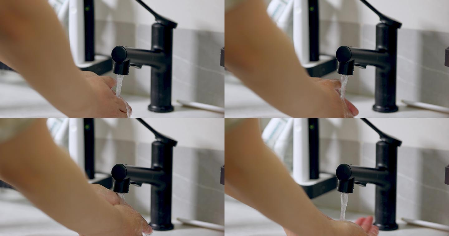 【8K正版素材】家庭打开水龙头洗手近景