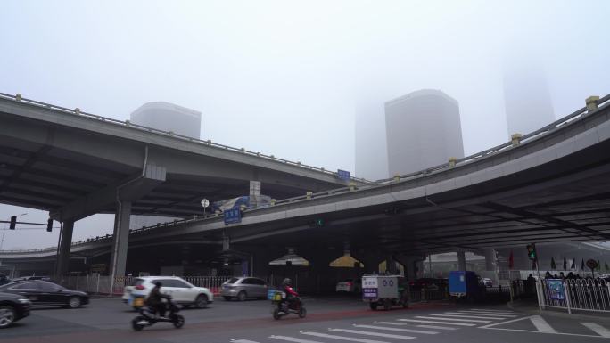4K北京城市国贸桥大雾雾霾09