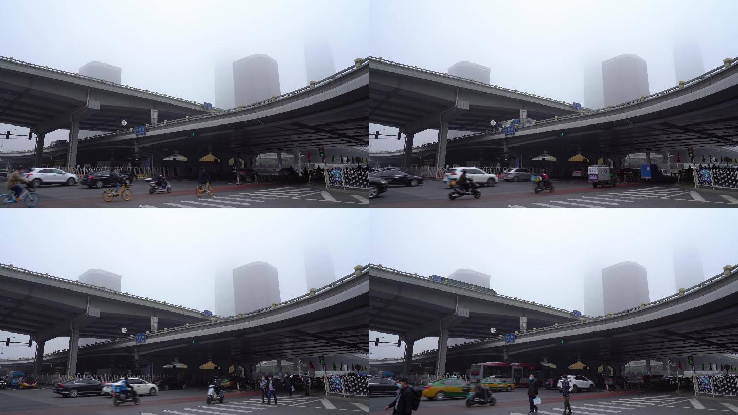 4K北京城市国贸桥大雾雾霾09