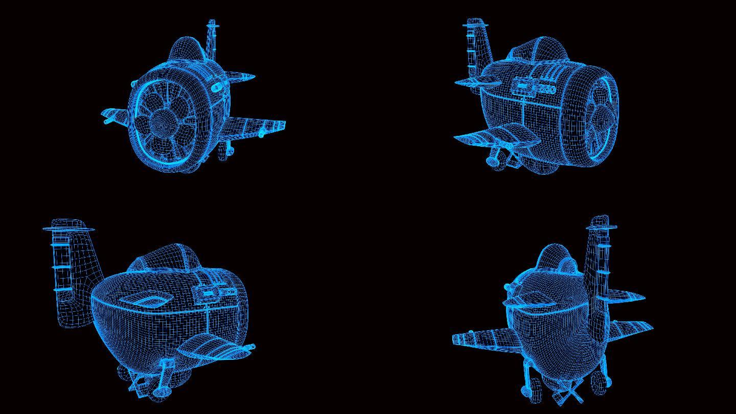 蓝色全息科技线框卡通飞机动画带通道