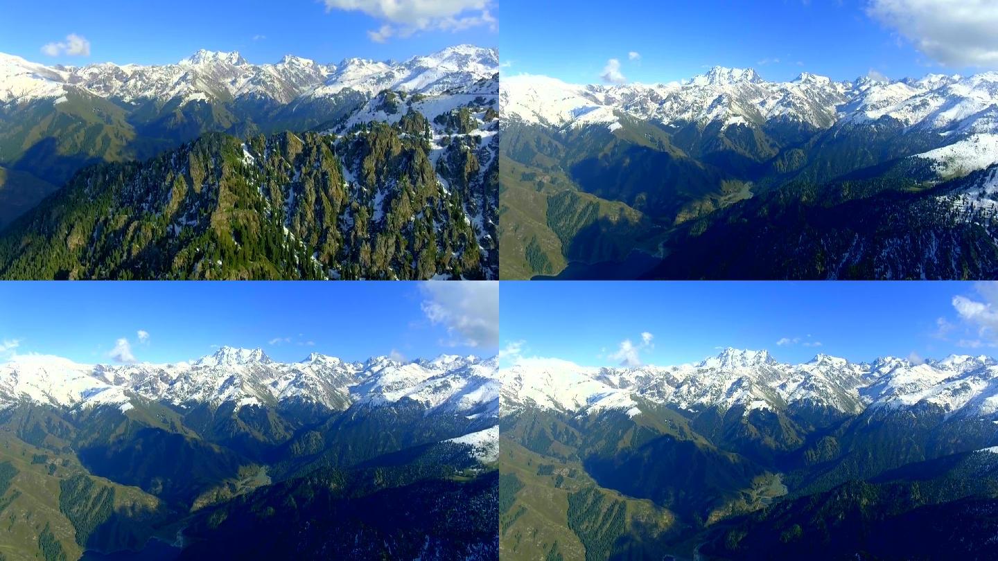 唯美天山雪山生态绿树高山青山河山高山蓝天