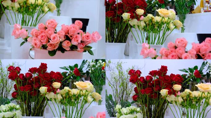 情人节花店出售各种颜色的玫瑰花