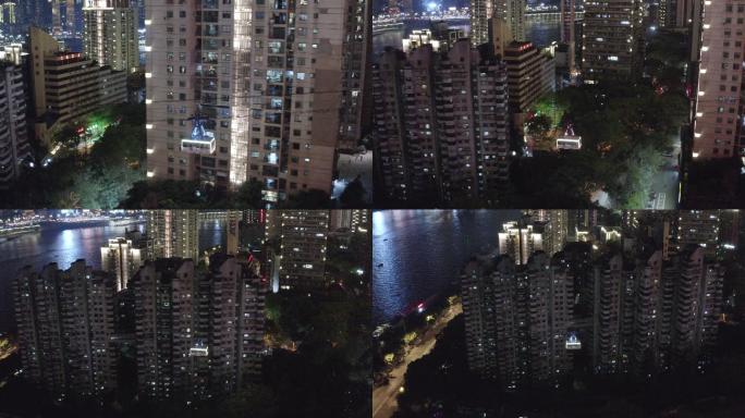 重庆索道夜景航拍，4k画质