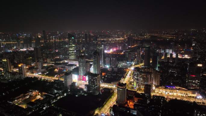 4k航拍武汉城市夜景解放大道航空路