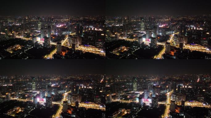 4k航拍武汉城市夜景解放大道航空路