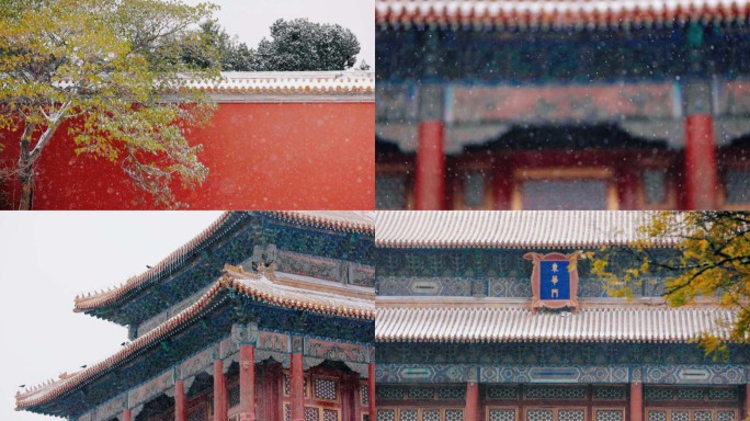 北京冬天故宫紫禁城雪景飘雪慢动作升格实拍