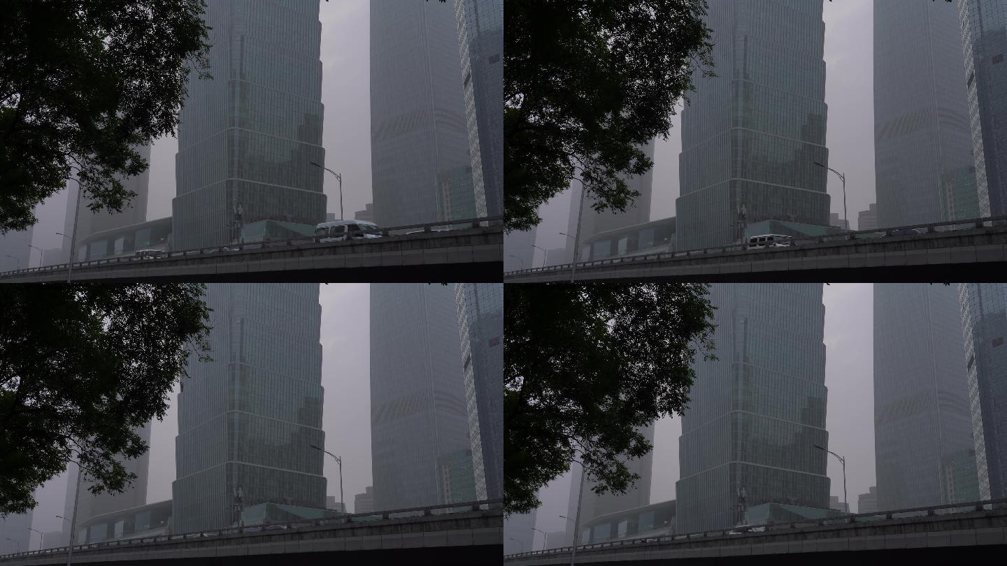 4K北京城市国贸cbd大雾雾霾09