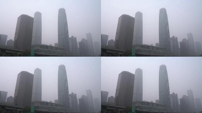 4K北京城市国贸cbd大雾雾霾15