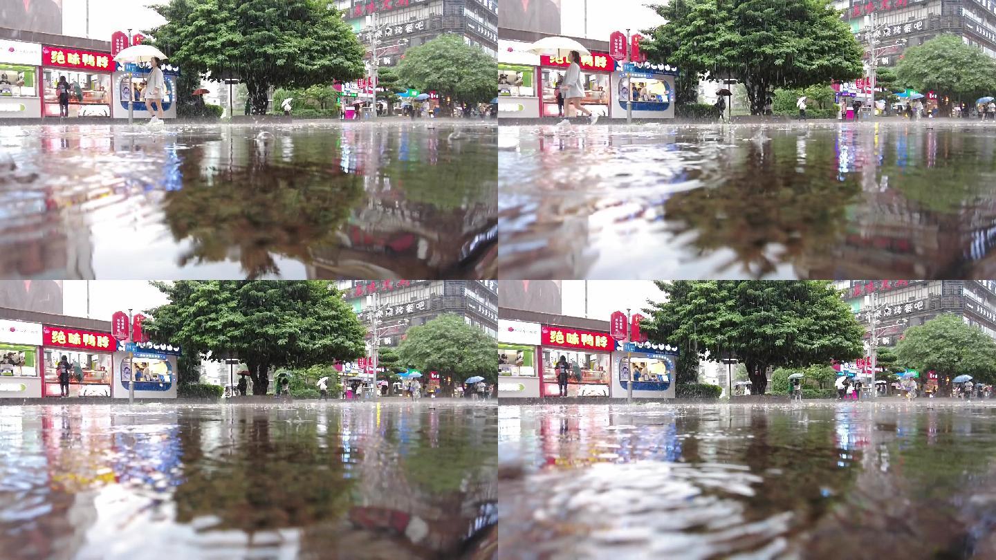 写意雨景焦外朦胧的街景