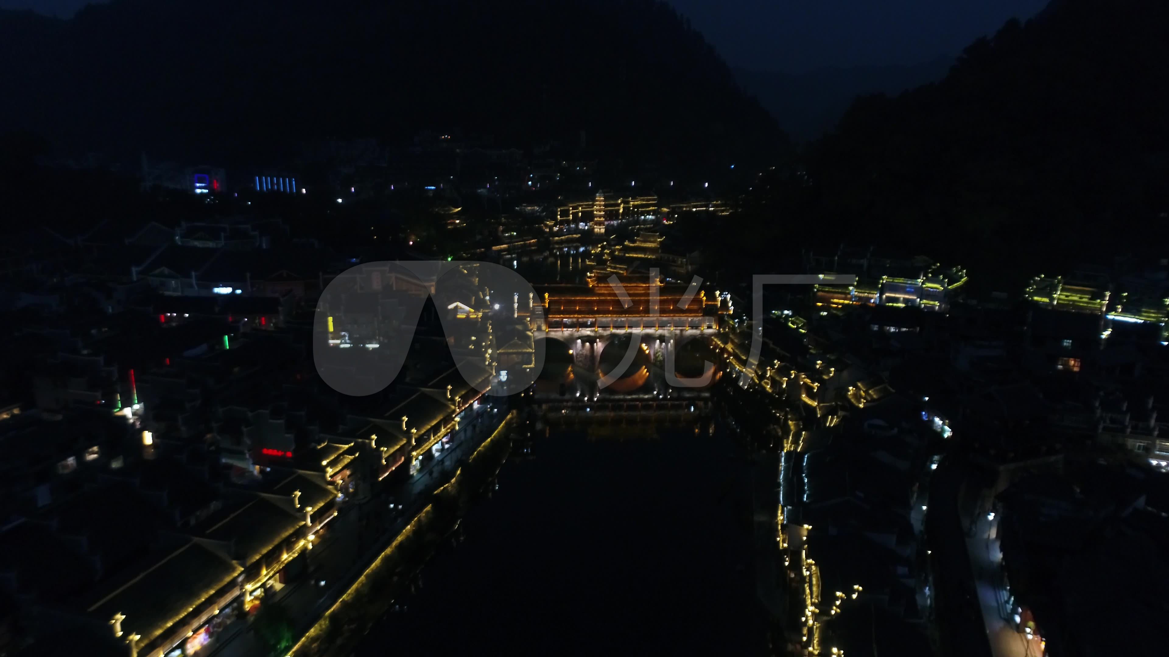 湖南湘西吉首鳳凰古城航拍夜景4k