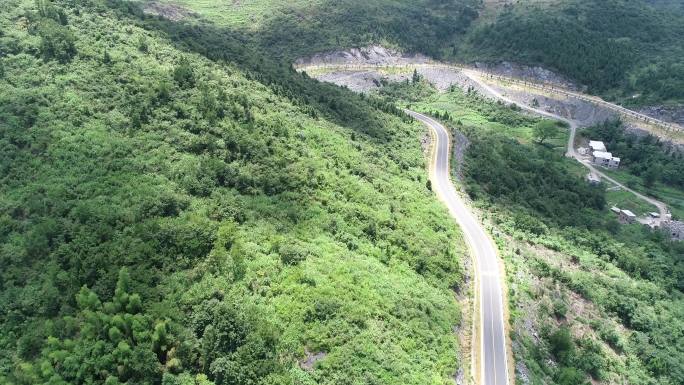 黄袍山山脉风景村落山路公路航拍A020