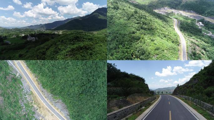 黄袍山山脉风景村落山路公路航拍A020