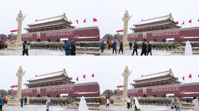 4K实拍天安门下大雪北京初雪暴雪