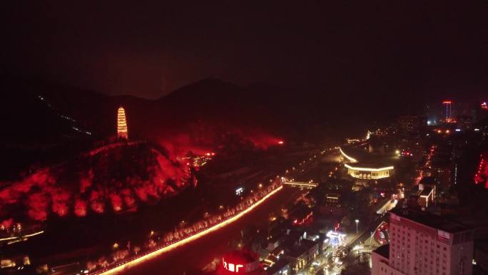 延安 宝塔区 延河 延河路 夜景 灯光秀