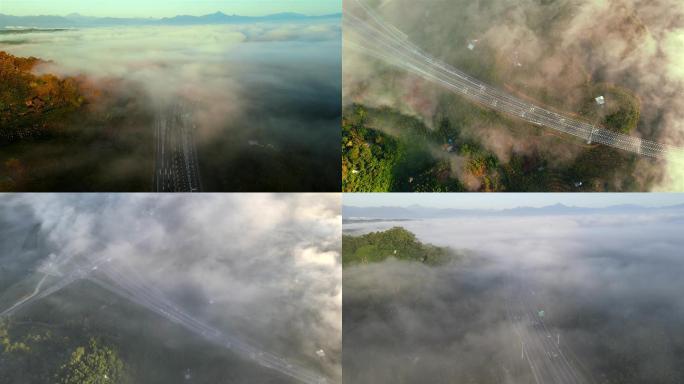 4k航拍云雾中的海南高速