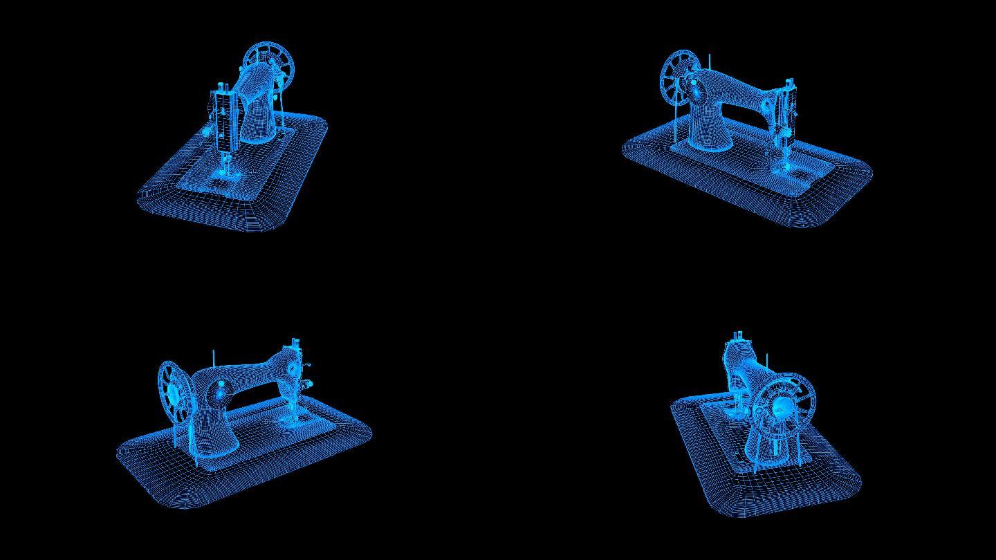 蓝色线框全息科技缝纫机动画带通道