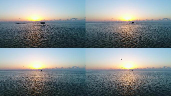 4K海面推镜头 日出日落平静海面