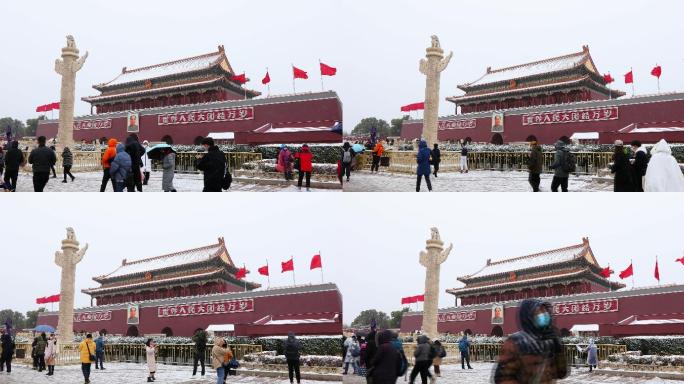 4K实拍天安门下大雪北京初雪暴雪延时