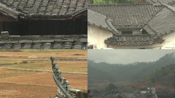 传统村落民居雨天