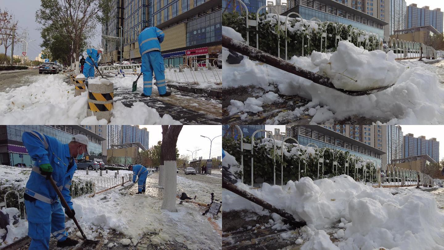 环卫工人铲雪扫雪除雪清洁工铲雪