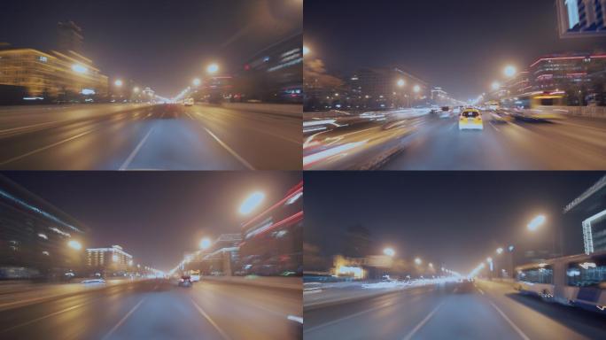 夜晚车辆在城市里穿梭 夜景长安街车流线