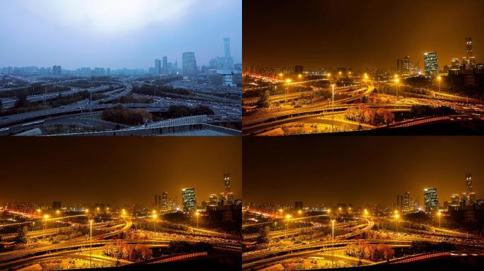北京道路日转夜延时摄影