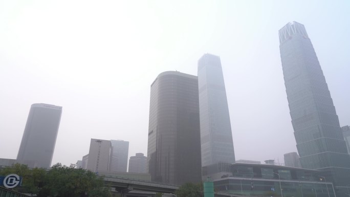 4K北京城市国贸cbd大雾雾霾18
