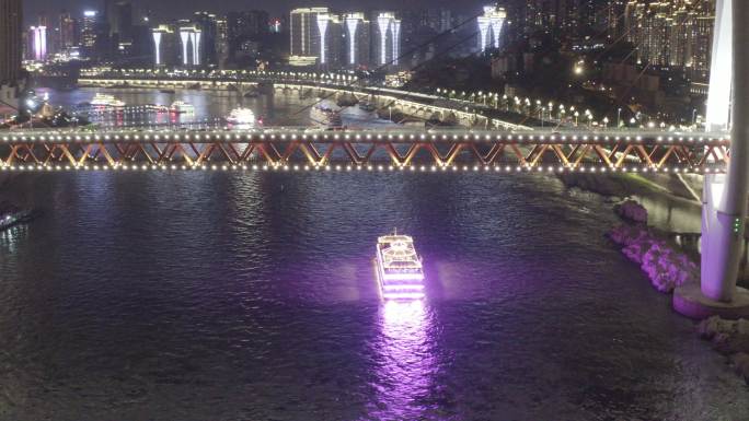 重庆夜景游船航拍，4k画质