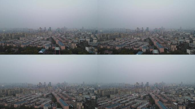 航拍山东济南城市雾霾天气