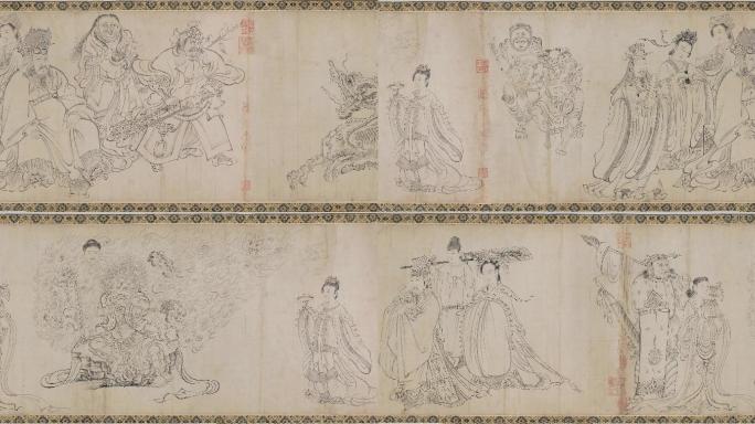 中国风古画卷卷轴送子天王图4k