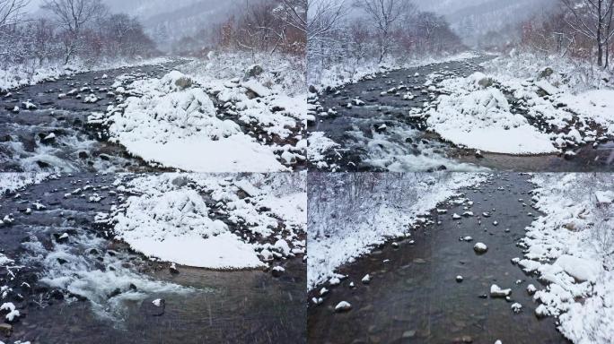 第一场雪 乡村振兴农村 雪景小河溪 生态
