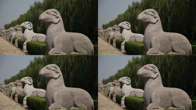 明祖陵里面动物羊的石雕