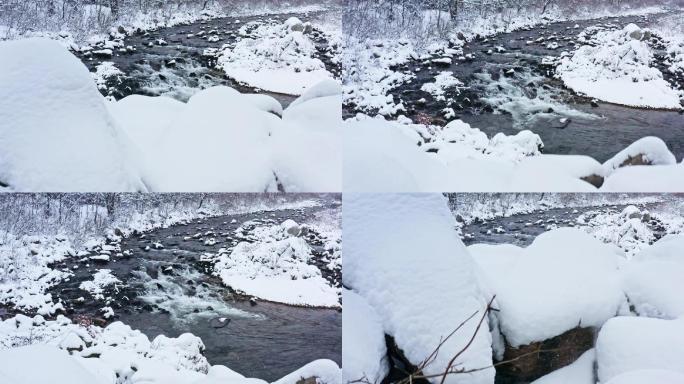 第一场雪 乡村振兴农村 雪景小河溪 生态