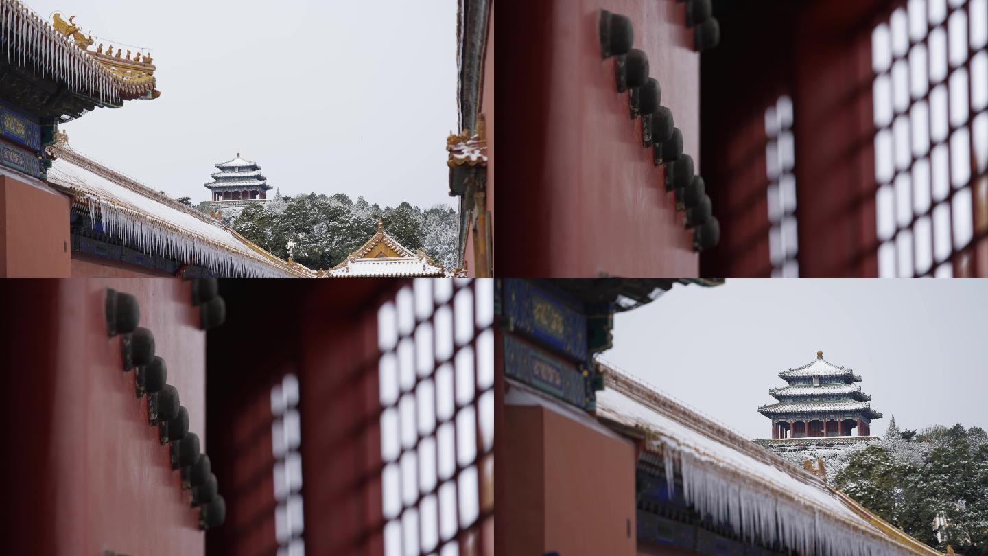 北京故宫窗户唯美雪景，风景