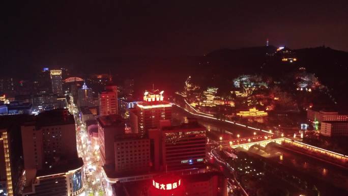 延安 宝塔区 延河 延河路 夜景 灯光秀