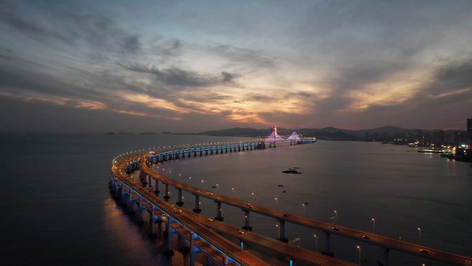 大连星海湾大桥夜景航拍