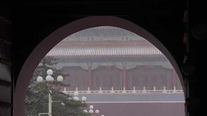 古风下雪空镜 雪中北京故宫雪景