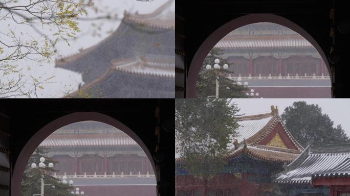 古风下雪空镜 雪中北京故宫雪景