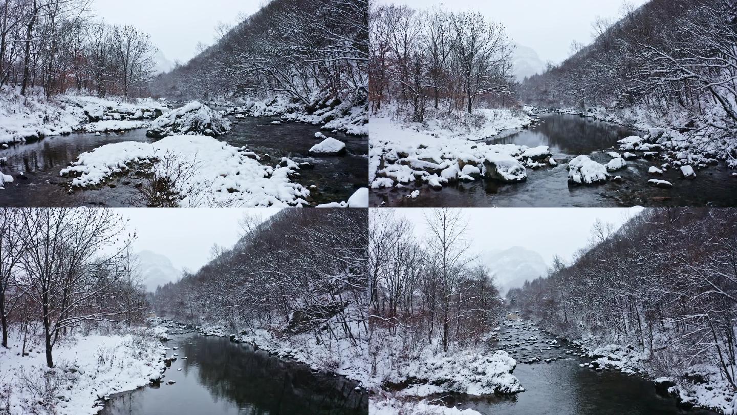 航拍 第一场雪 小河 乡村 唯美 振兴