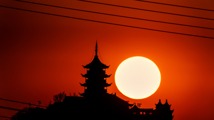 南通狼山广教寺支云塔夕阳日落延时