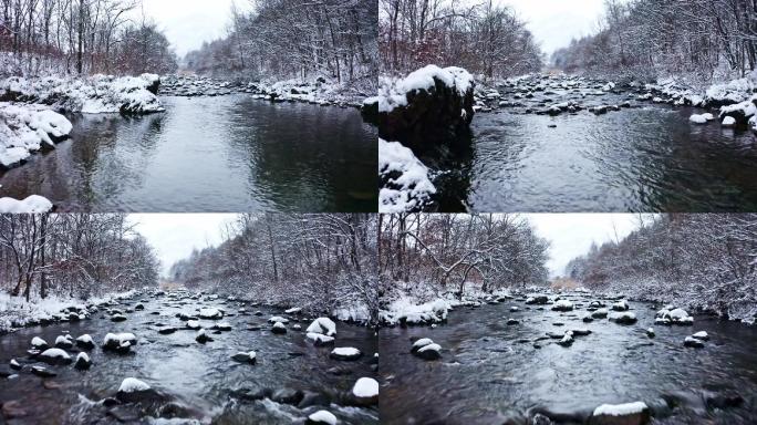 航拍 第一场雪 小河 乡村 唯美 振兴