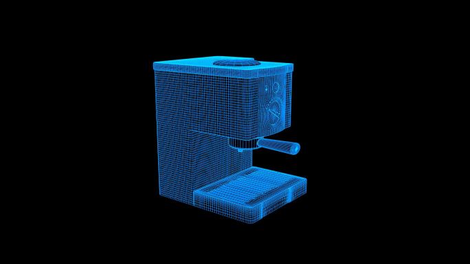 蓝色线框全息科技咖啡机动画带通道