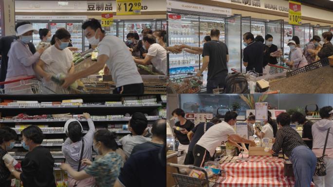 疫情台风下超市抢购哄抢物资顾客人流多