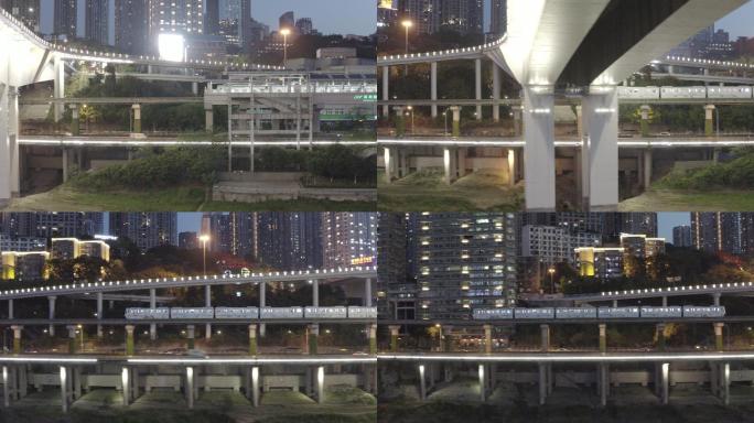 重庆轻轨地铁夜景航拍，4k画质