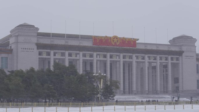 北京国家博物馆地标建筑雪景