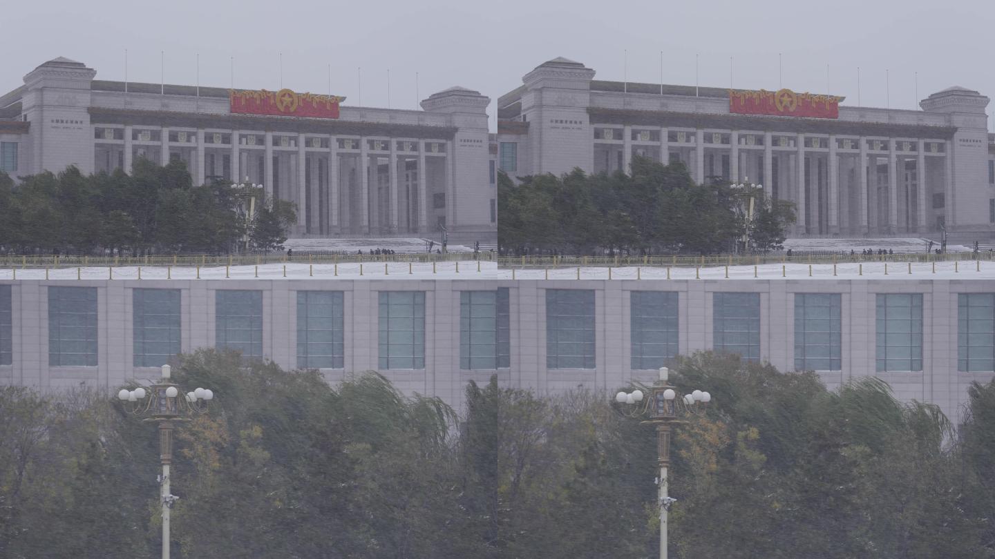 北京国家博物馆地标建筑雪景