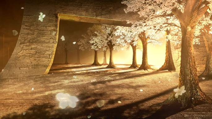 金色 树 树叶飘落 梦幻 粒子 光线