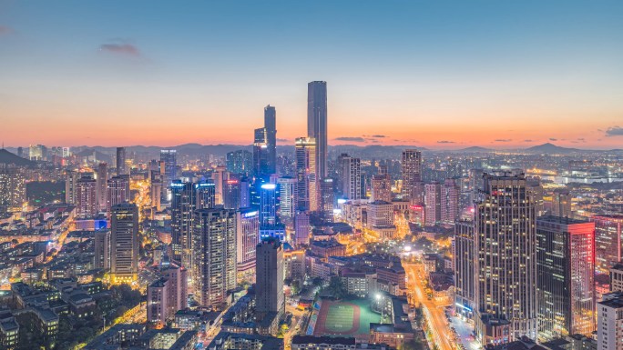 大连城市繁华城市夜景日转夜延时日落