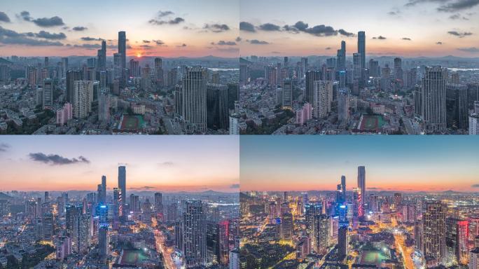 大连城市繁华城市夜景日转夜延时日落