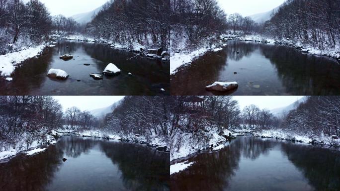 航拍 第一场雪 小河 乡村 唯美 振兴